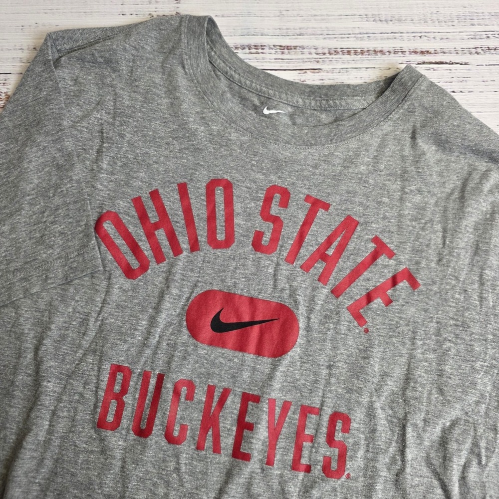 Nike Tee Ohio State Buckeyes Short Sleeve T Shirt Mens XL Gray Cotton‎ Polyester